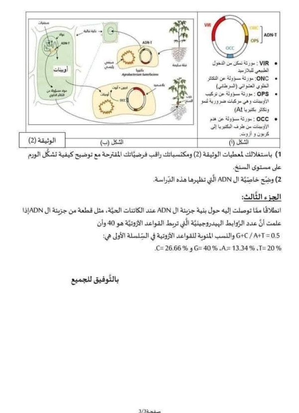 نماذج فروض  علوم طبيعية السنة الثانية ثانوي الفصل الثاني علوم تجريبية مع التصحيح