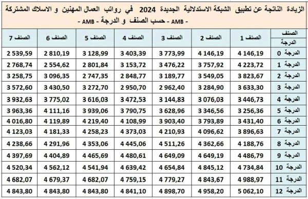 جدول الزيادة في الأجور 2024