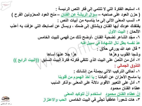 حل درس قصيدة دمعة على الفن حل تطبيقات دمعة على الفن لغة عربية