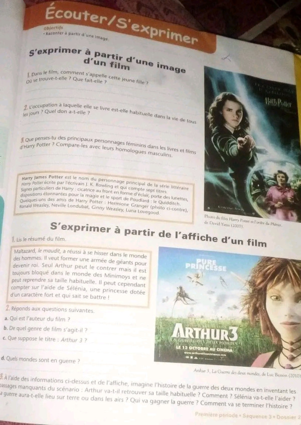 عبر عن نفسك باستخدام صورة من فيلم بالفرنسية سنة أولى اعدادي ص 71 S’exprimer à partir d’une image d’un film :