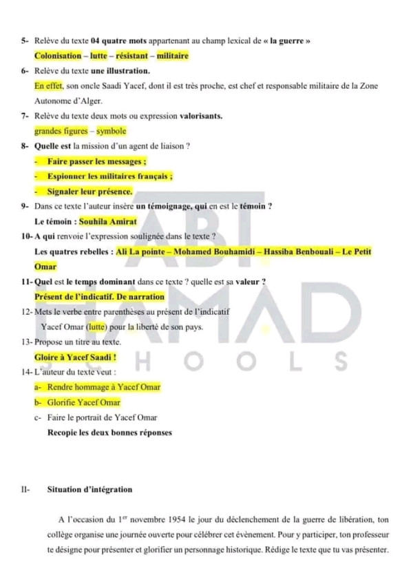 موضوع مراجعة عطلة الشتاء بالفرنسية مع الحل سنة رابعة 4 متوسط