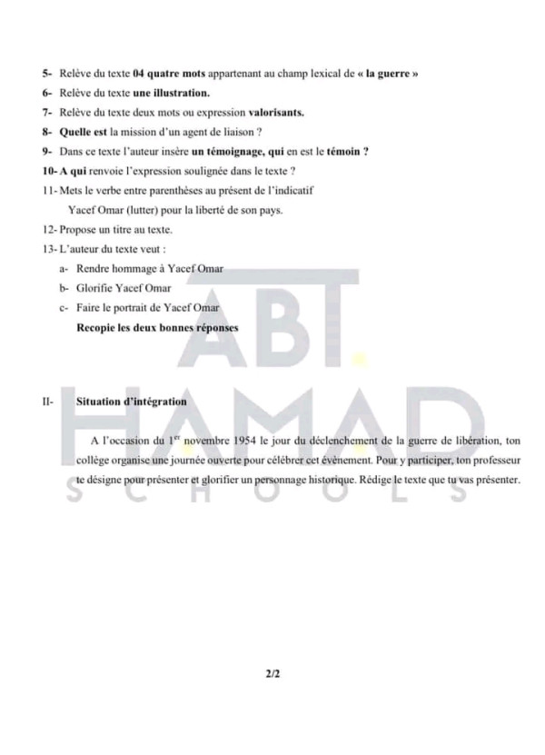 موضوع مراجعة عطلة الشتاء بالفرنسية مع الحل سنة رابعة 4 متوسط