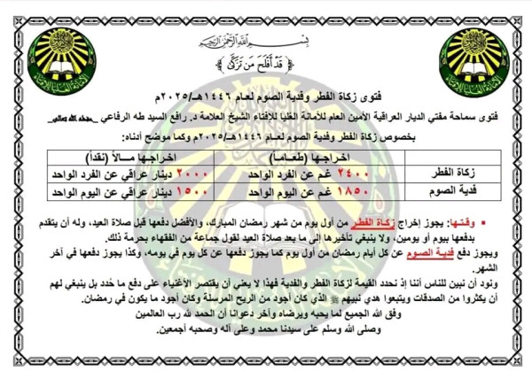 زكاة الفطر 2025 في العراق