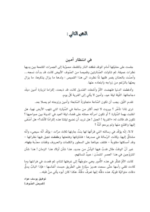 فهم المنطوق السنة الاولى متوسط في انتظار امين ملخص نص في انتظار امين