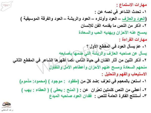 حل درس قصيدة دمعة على الفن حل تطبيقات دمعة على الفن لغة عربية