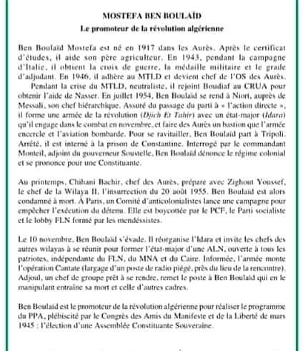 موضوع تعبير عن شخصية تاريخية بالفرنسية والإنجليزية وضعية إدماجية عن مصطفى بن بولعيد ثالثة و رابعة متوسط