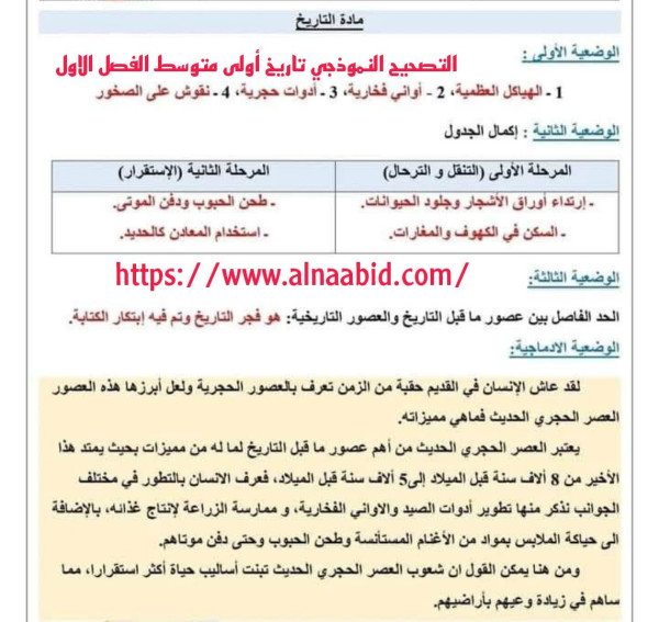 اختبار مقترح الفصل الاول في التاريخ و الجغرافيا مع حل السنة 1متوسط 2024