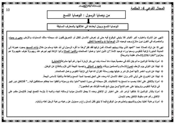 ملخصات دروس التربية الإسلامية للسنة الثالثة إعدادي ملخص درس من وصايا الرسول صلى الله عليه وسلم الوصايا التسع