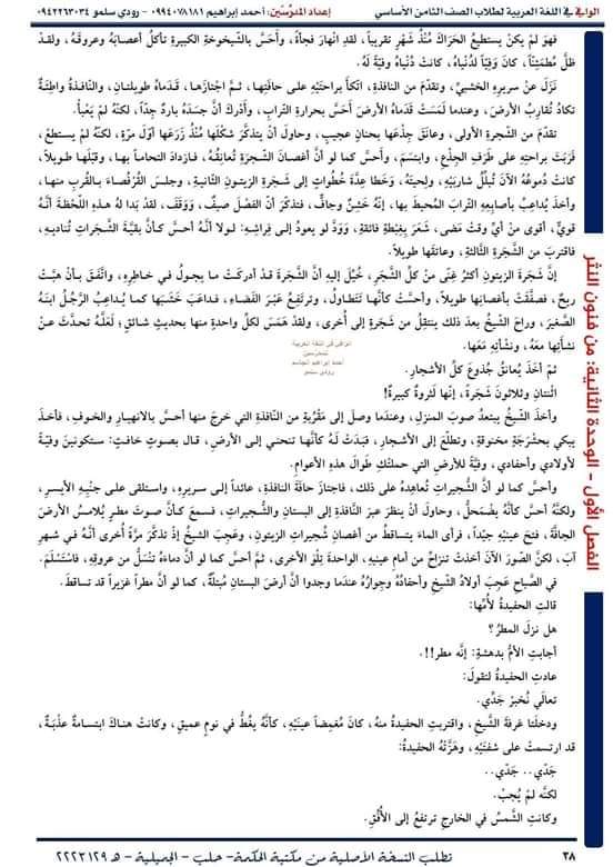 شرح وحل درس شجرة الزيتون للصف الثامن